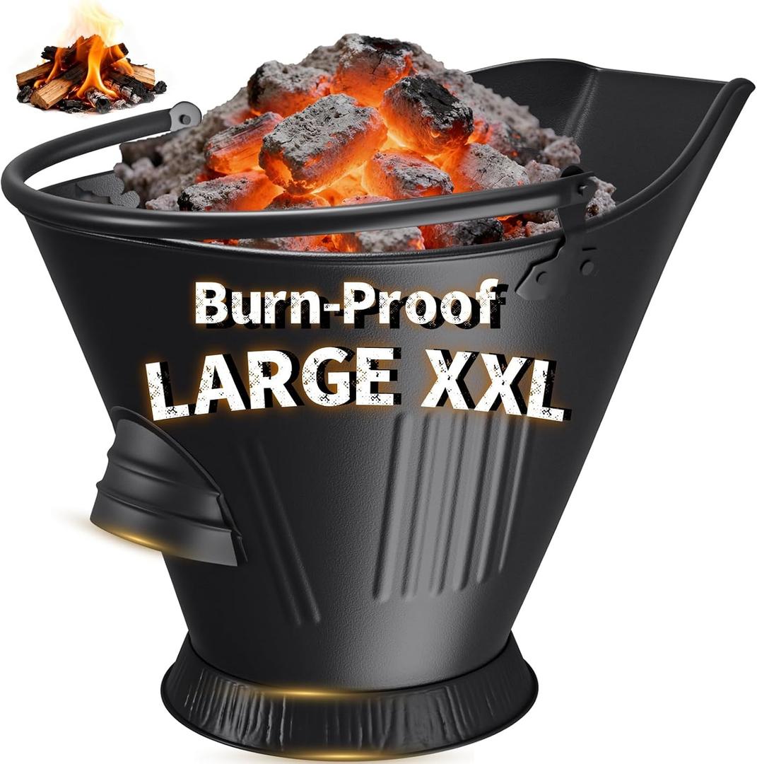 AMAGABELI GARDEN & HOME XXL 5-Gallon Ash Bucket for Fireplace Metal Coal Bucket Wood Stove Charcoal Bucket Hot Ashes Can Pail Fireside for Fire Pit Firewood Burning Indoor Outdoor Grill Hearth Tools