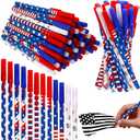 Eaasty 96 Pcs Veterans Day American Flag Ballpoint Pens Bulk USA Gel Ink Pen Patriotic Stars Stripes Stationery Veterans Day Memorial Gifts for Home Office Supplies USA Souvenirs Gifts