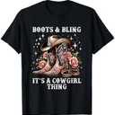 Rodeo Girls Women Cowboy Boots And Bling Its A Cowgirl Thing T-Shirt L