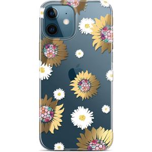 BAISRKE iPhone 12 Mini Case,with Flowers,for Girly Women,Shockproof Clear Floral Pattern Hard Back Cover for Phone 5.4 inch 2020 - Yellow Sunflower