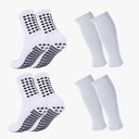 2 Set Kids Grip Soccer Socks with Shin Guard Sleeves Non Slip Soccer Leg Sleeve Socks for Boys Girls, White