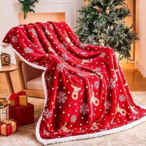Ramees Christmas Throw Blanket, Christmas Decorations Blankets and Throws, Fuzzy Cozy Soft Warm Fleece Sherpa Winter Holiday Blanket for Bed Couch Sofa Reindeer Snowflakes, Was used