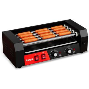 Hot Dog Roller 5 Rollers 12 Hot Dogs Capacity, 750W Stainless Commercial Sausage Grill Cooker Machine with Dual Temp Control,Removable Drip Tray for Party Home Commercial (5 Roller)