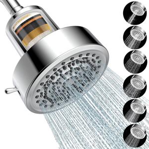 Filtered Shower head for Healthier Hair & Skin Removes Chlorine & Heavy Metals,High Pressure 6 Mode Settings Shower Head Filter for Hard Water (Chrome)