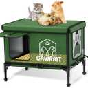 Outdoor Cat House, Waterproof Heated Elevated Cat House for Outside with a Heating Pad, Protect Stray Animal from Rain Snow Hailstone Easy Assembly (Green, Large-21.65 * 13.77 * 18.7)