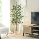 Caxchiling Faux Eucalyptus Tree 6FT, Artificial Potted Tree for Indoor Outdoor, Fake Floor Plants with Natural Wood Trunk, Home Office Living Room Bedroom Decor