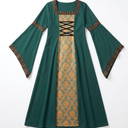 Renaissance Medieval Costume Dress Green Damask Bell Sleeve (Size Medium, Renfaire)