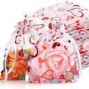TUPARKA 120 Pcs Valentine's Day Gift Bags Love Heart Organza Bags Drawstring Pouches for Jewelry Packaging Wedding Gift Bags Party Favor Bags (Red hollow heart)