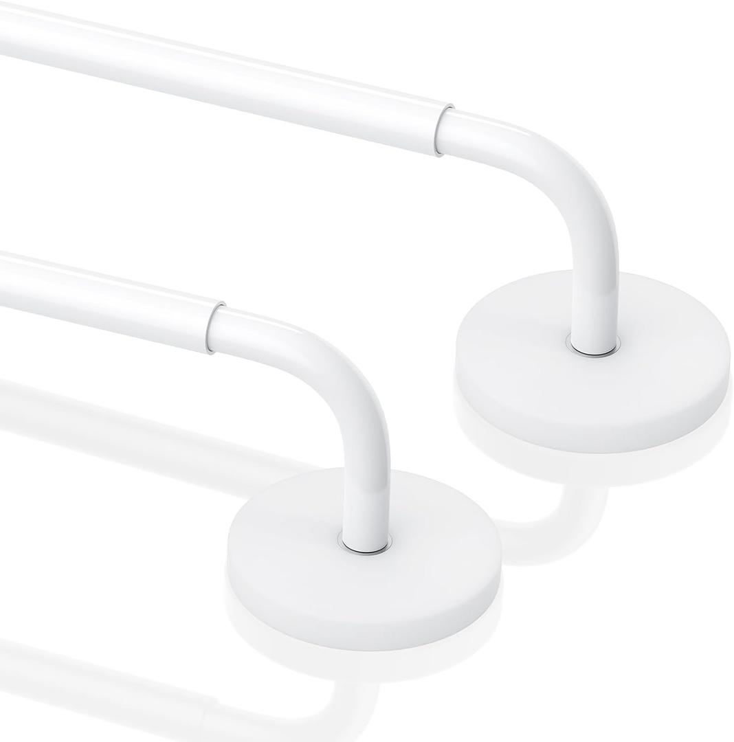 2 Pack Magnetic Curtain Rods for Metal Door, Adjustable 18 to 30 Inch Curtain Rod, 3/8" Diameter Magnet Rods for French Doors Window Cafe(White, 2Pack)