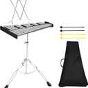 32 Notes Glockenspiel Xylophone Bell Kit, Professional Xylophones for Beginner with Adjustable Stand, Music Stand, Sticks, Aluminum Percussion Instrument Set for Adult (silvery)