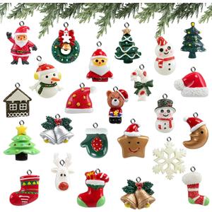 Naler 24PCS Mini Christmas Ornaments, Resin Design with Santa Claus, Snowman, Reindeer and More for Christmas Decoration