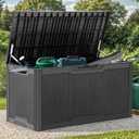 YITAHOME 100 Gallon Large Resin Deck Box Outdoor Storage Boxes for Patio Furniture, Outdoor Cushions, Garden Tools and Pool Supplies-Waterproof,Lockable (Black)