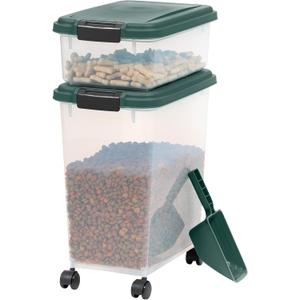 IRIS USA Remington Dog Food Storage Container, 30 lbs, 11 lbs, Airtight, Stackable, Wheels, Food Storage, Treat Box, 2-Cup Scoop