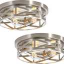 13 inch Brushed Nickel Flush Mount Ceiling Light Fixtures,3-Light Modern Hallway Light Fixtures Ceiling, Brushed Nickel Light Fixture Ceiling Mount for Farmhouse,Kitchen, Bedroom 2 Pack