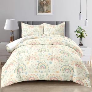 Raphus cucullatus Rainbow Queen Bedding for Girls - Pretty Floral Comforter Set with Flower Pattern