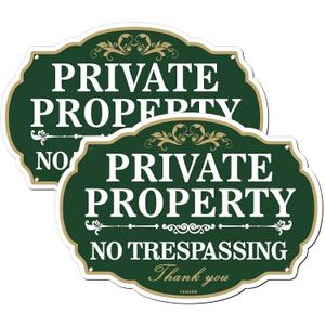 No Trespassing Private Property Sign 2 Pack, 10 x 7 inch (25x18cm) Rust Free Aluminum Warning Sign, UV Protected, Fade Resistant