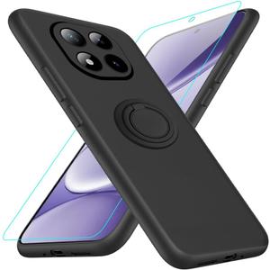 Compatible for Xiaomi Poco M8 Pro/Redmi Note 15 Pro Plus 5G Phone Case with Screen Protector, 360 Rotatable Ring Holder Kickstand TPU Protective Cover Case for Redmi Note 15 Pro+ Plus 5G - Black