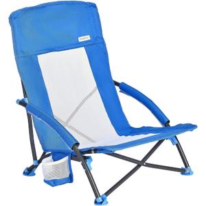 SUNNYFEEL Folding Low Camping Beach Chair 2 Pack, Lightweight Portable Lawn Chair with Mesh Back, Cup Holder for Outdoor/Travel/Picnic/Concert, Foldable Camp Backpack Chairs with Carry Bag