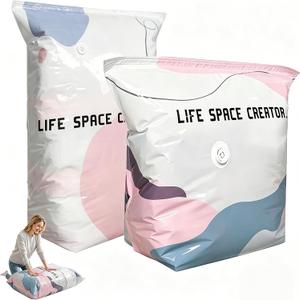 2Pcs (L/XL) No Pump Vacuum Storage Bags, Cube Compression Space Saver Bags for Clothes, Comforters, Blankets, Pillows and Bedding, Reusable Vacuum Seal Storage Bags