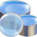 Rubtlamp 100Pcs Blue Gold Plastic Plates, Blue Disposable Plates With Gold Rim, Hammered Plastic Plates Include 50 Dessert Platos, 50 Dinner Platos for Party