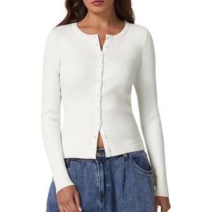 Milumia Women's Button Front Knitted Cardigan Sweater Crew Neck Long Sleeve Slim Fit Tops Size S