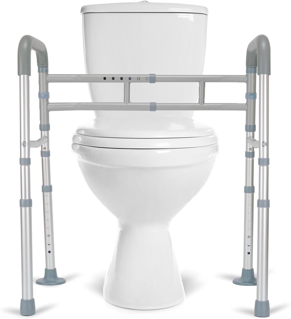 Toilet Safety Rails, Adjustable Toilet Rails for Elderly Adults Senior Disabled Handicap, Toilet Assistance Handles Safety Frames, Fit for Most Toilet, Foldable & Portable
