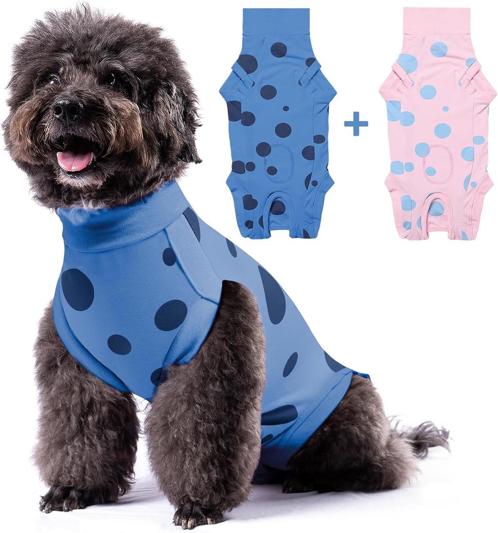 2-Pack Small Dog Surgery Recovery Suit Female/Male, Post Surgery Protective Wear with Pee Hole, Unisex Pet Surgical Vest for Wound Care, Spay/Neuter Healing (Blue+Pink)