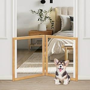 LZRS Clear Dog Gate for Indoor Use  Transparent Pet Fence with Solid Hardwood and Plastic Board, Stylish & Durable freestanding Pet Gate for Doorways, Stairs and Hallways2 Panel Natural
