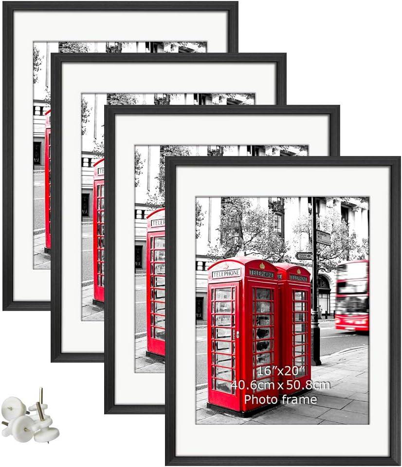 Giftgarden Black 18x24 Frame Matted to Display 16x20 Picture with Mat or 18 x 24 Poster without Mat, Set of 4