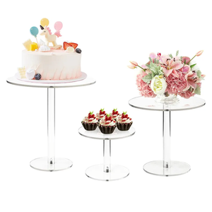 WILLSIN Acrylic Cake Stand, Round Cake Stands for Dessert Table, Clear Cupcake Stand for Birthday Party, Pastry Candy Pizza Display Riser for Wedding Event (3 sets)