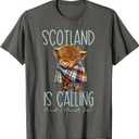 Scotland is Calling and I must Go! Highland Cow T-Shirt M Grey