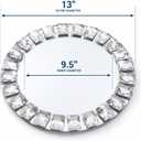 Silver Glass Charger Plates, Set of 4-13 Inch Round Mirror Chargers with Glass Mosaic Rim for Wedding Party Table Decor