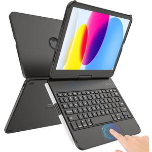 TaIYanG for iPad 10th Generation Case with Keyboard 10.9" 2022 & 11th (A16) 2025, Touch Trackpad keypad Case for 11/10th Generation-360 Rotate,Pencil Holder, Keyboard for iPad 10th Gen, Black
