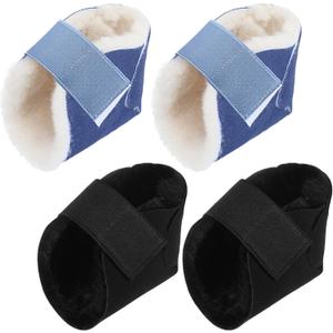 4 Pcs Heel Protector Boot Sheepskin Heel Protectors Soft Foot Cushions Pads with Securing Strap for Protect Feet Ankle Pressure Bed Sores (Black, Blue)