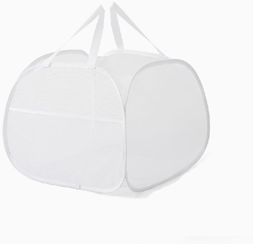 Mesh Popup Laundry Hamper, 90L, Collapsible Laundry Basket, Easy to Carry, Lightweight, Breathable, for Home, Laundry Room, Bedroom(White)