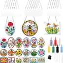 Humyoun 65 Pcs Stained Glass Painting Starter Kit for Adults DIY Window Paint Art Crafts Including 7 Colors 18 Suncatchers 18 Patterns 18 Chains and 4 Tool for Home Activities DIY Project Party