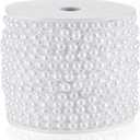 Half-Round Pearl Bead Garland String 27 Yards, 6MM Flat Pearl Beaded Spool Roll Crafts for Wedding Party Decoration(White)