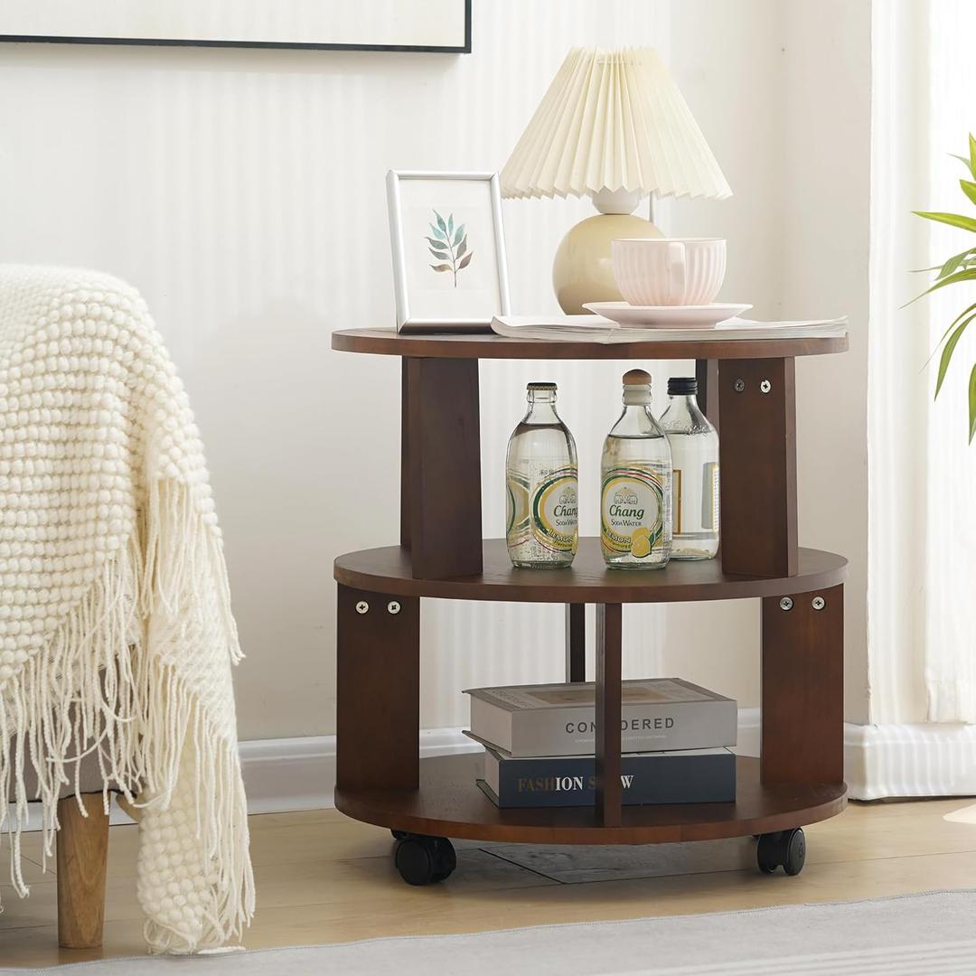 Solid Wood Side Table, End Table,Coffee Table with Wheels, Bedroom Mid Century Modern Nightstands,Easy Assembly (Walnut)