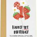 Berry First Birthday Card for GirlSweet Strawberry Themed 1st Birthday Greeting Card for Daughter Niece or Granddaughter  Baby Girl First Gift Card Cute Keepsake (Strawberry-Red)