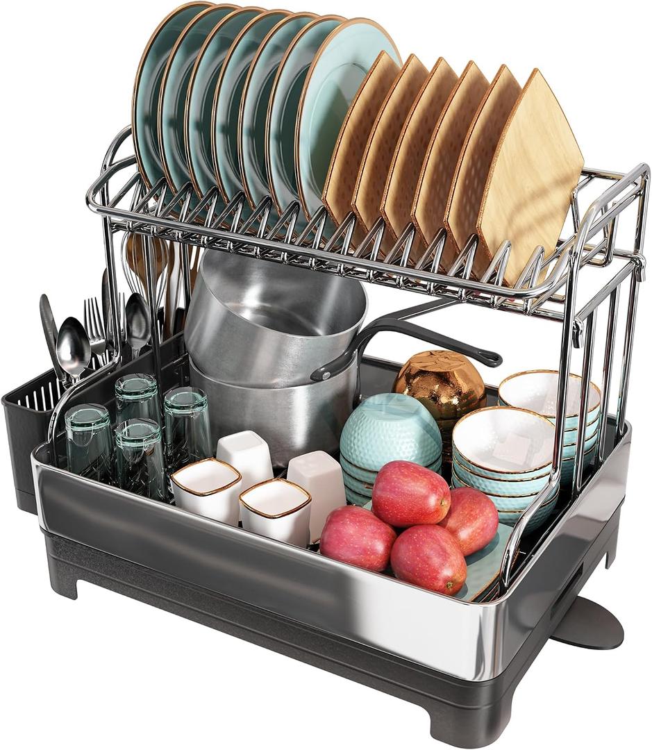 Large 304 Stainless Steel Dish Drainer Drying Rack with Drainboard, 18.1"W*13.4"D*16.5"H