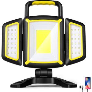 YZONI Rechargeable Work Light, 30W 3000Lumen LED Work Light with 5 Modes, Battery Powered Magnetic Lights with 360Rotate Foldable Design, Job Site Lighting for Car Repair, Garage, Workshop, Camping