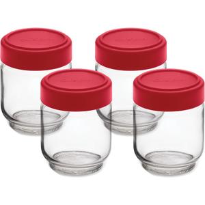 Cuisipro Jars with Lids, 6 Oz Glass Jars with Airtight Lid Wide Mouth, 4 Pack, Canning Jars for Liquid, Glass Container for Yogurt, Spice, Red