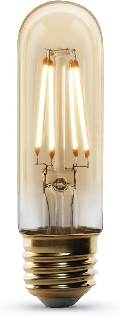 Feit Electric Vintage Exposed Filament Amber Glass LED T10 with E26 Base Light Bulb, 40W Equiv, 300 Lumen, 2100K Soft White, Dimmable, 15,000-Hour Lifetime, Energy-Saving Decorative Bulb, T10/VG/LED