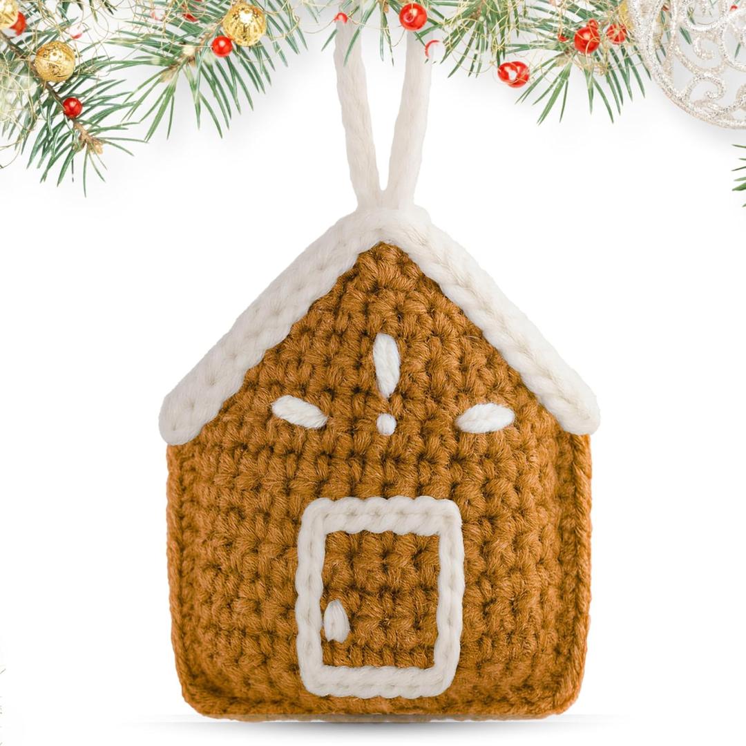 2 x Christmas Gingerbread Ornaments for Christmas Tree - House Warming Gifts New Home - New Home Ornament 2025 - Housewarming Gifts for First House, Couple - Gingerbread Cookie Crochet Ornament
