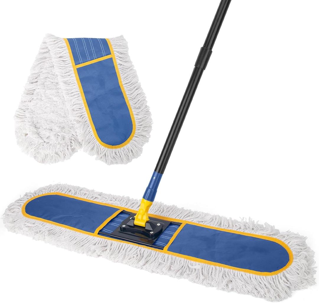 KeFanta 36" Commercial Dust Mops for Floor Cleaning,Industrial Dry Mop with Heavy Duty Long Handle,Large Cotton Reusable Mop Head,for Hardwood,Tile,Concrete,Laminate,Garage Floors(Blue)