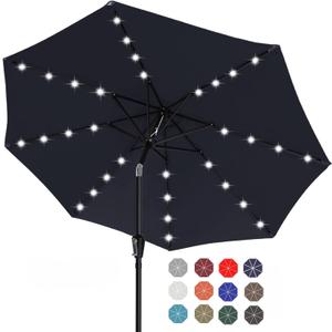 ABCCANOPY Durable 11FT Solar Led Patio Umbrellas with 32LED Lights (Navy Blue)