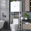 Over The Toilet Storage Cabinet - 2-Door Design Bathroom Organizers Shelf, Freestanding Space-Saver Above Toilet Storage Cabinet with Privacy Protection Rack, Water-Resistant Toilet Shelves (White), Large