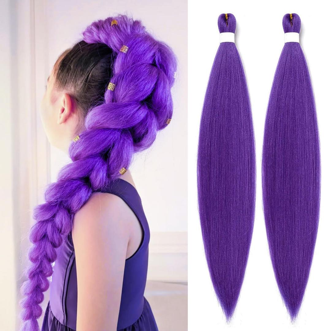 Long Purple Braiding Hair Pre Stretched -Purple Hair Extensions for Braids Synthetic Braiding Hair for Stage Party Halloween Costume Cosplay (purple, 24 Inch(Pack of 2))