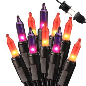 Brizled Orange Halloween Lights, 21.3ft 100-ct Incandescent Halloween String Lights Connectable, UL Certified Orange Light String, Black Wire Mini Light Set for Fall Season Holiday Thanksgiving Tree