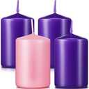 Amylove 4 Pcs 2 x 3 Inch Advent Pillar Candles Set Pink Purple Christmas Unscented Lasting Burning Church Candles for Advent Wreath Holiday Gifting